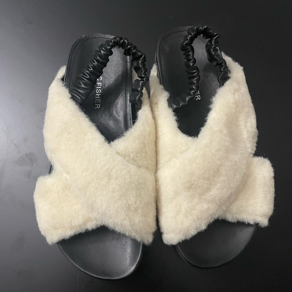 Marc Fisher Cream Fuzzy Slippers